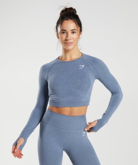 Women's Gymshark Vital Seamless 2.0 Cropped Tops Blue | CA A68053